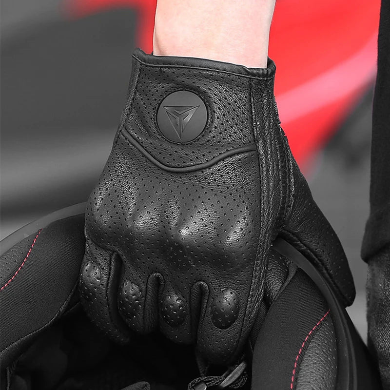 Unisex Leather Carbon Motorbike Gloves